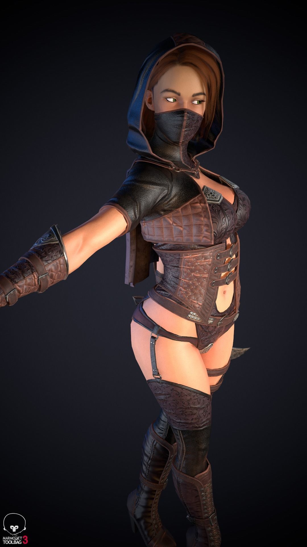 Thief woman holding sword Low-poly 3D model_20
