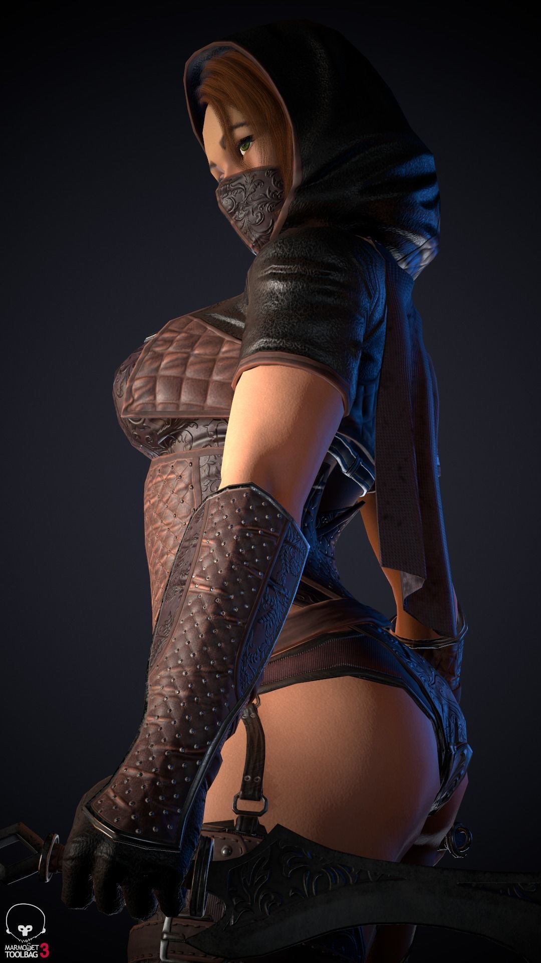 Thief woman holding sword Low-poly 3D model_15