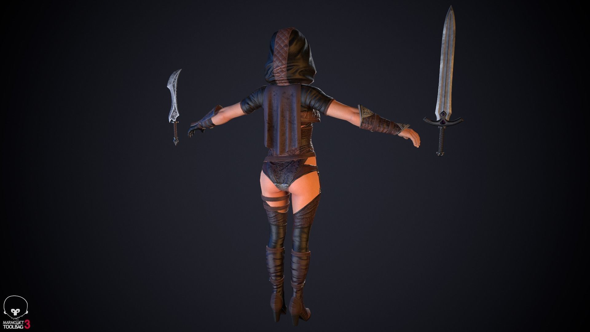 Thief woman holding sword Low-poly 3D model_46