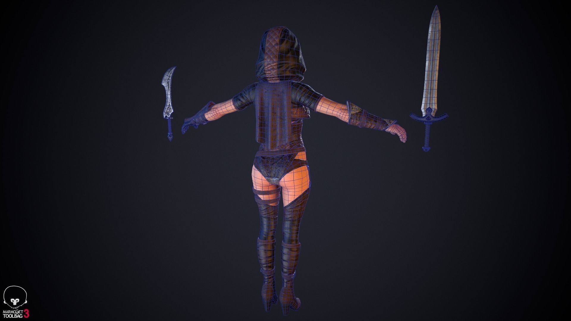 Thief woman holding sword Low-poly 3D model_47