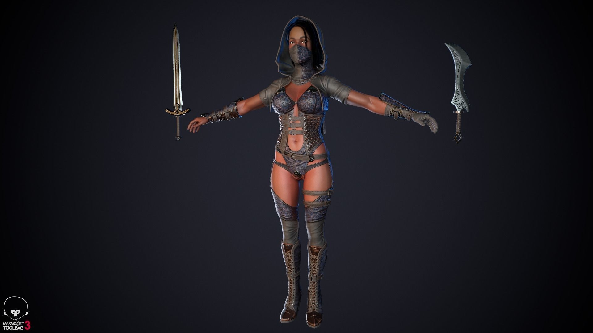 Thief woman holding sword Low-poly 3D model_51