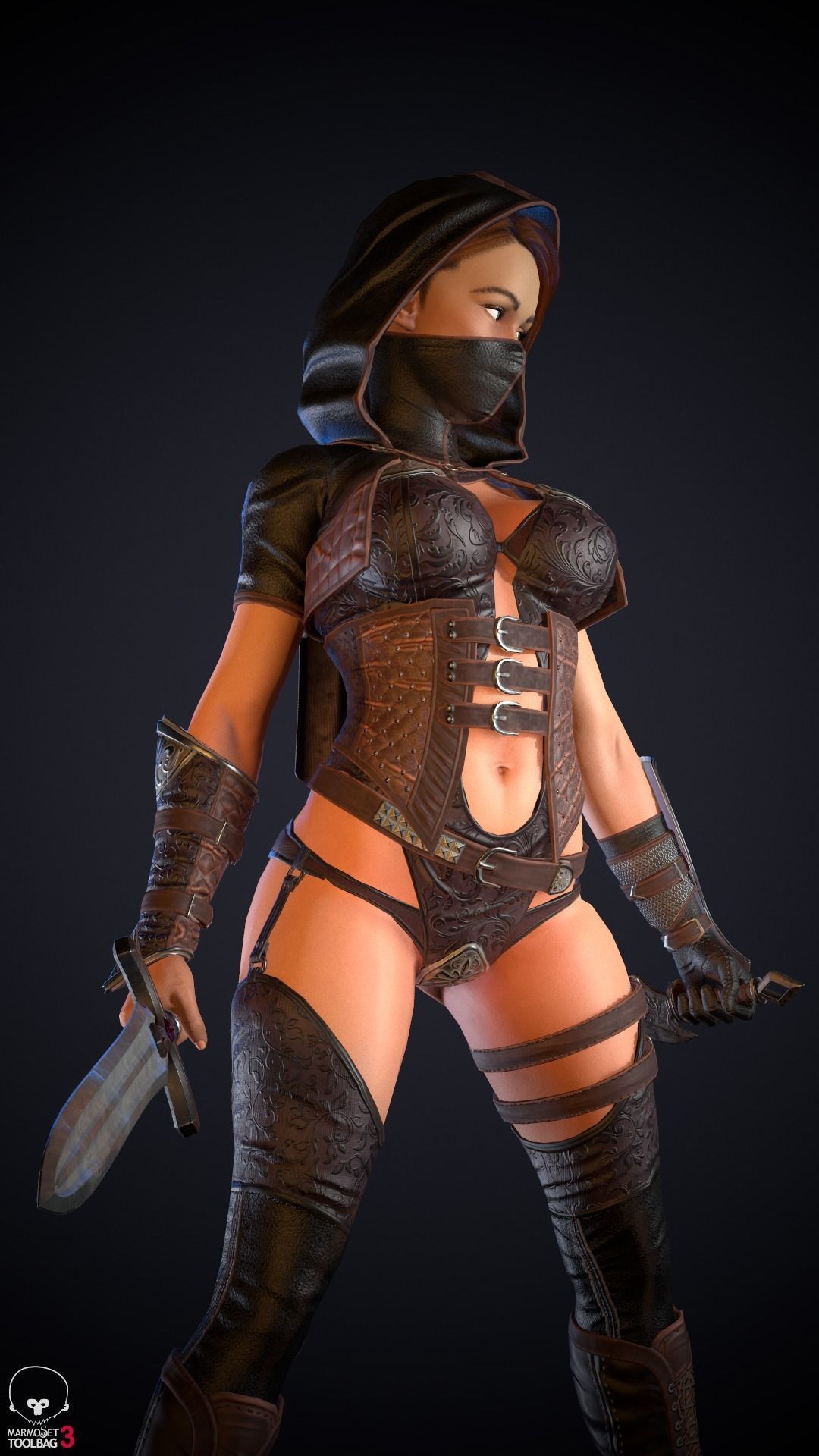 Thief woman holding sword Low-poly 3D model_7