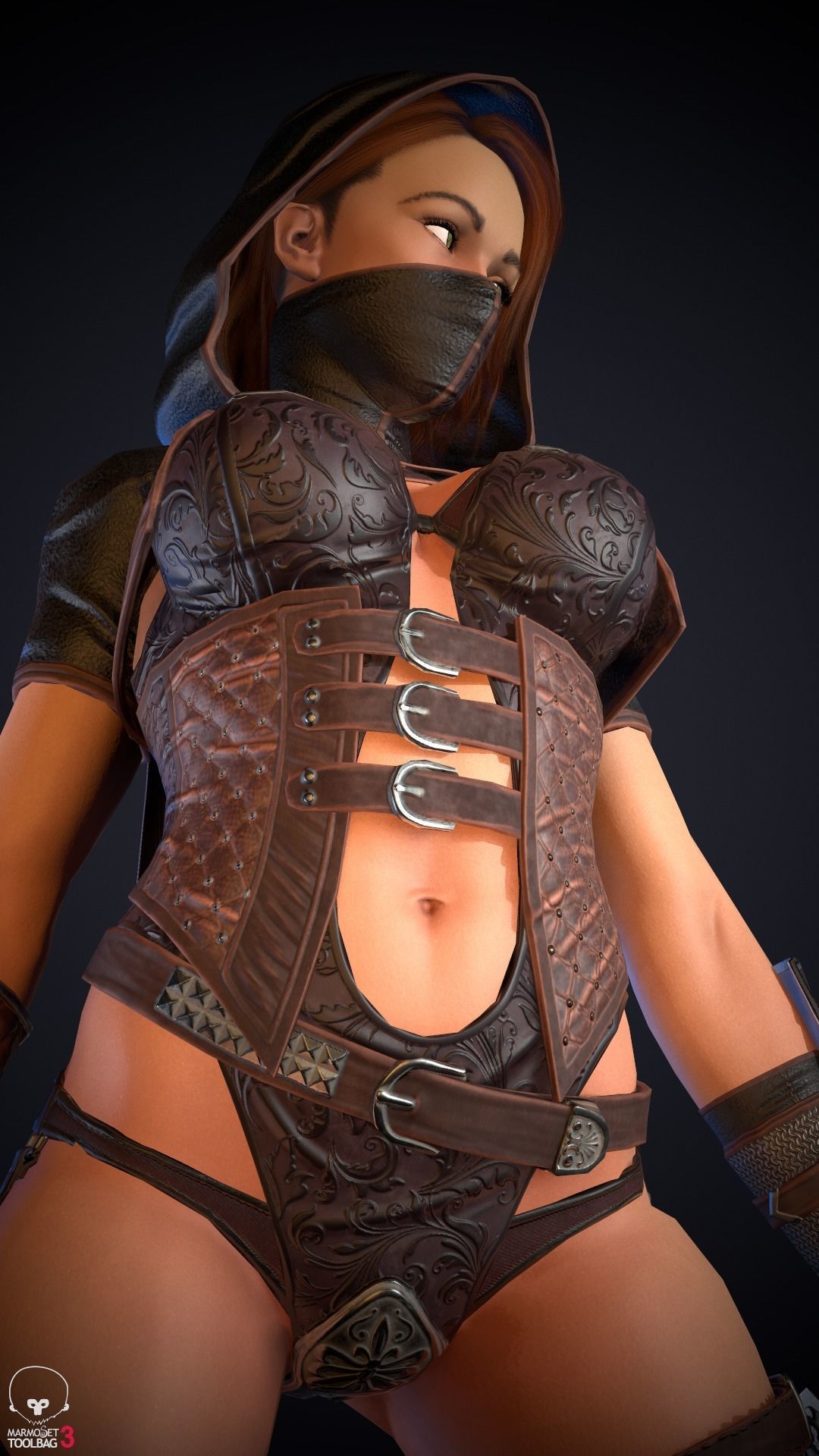 Thief woman holding sword Low-poly 3D model_13