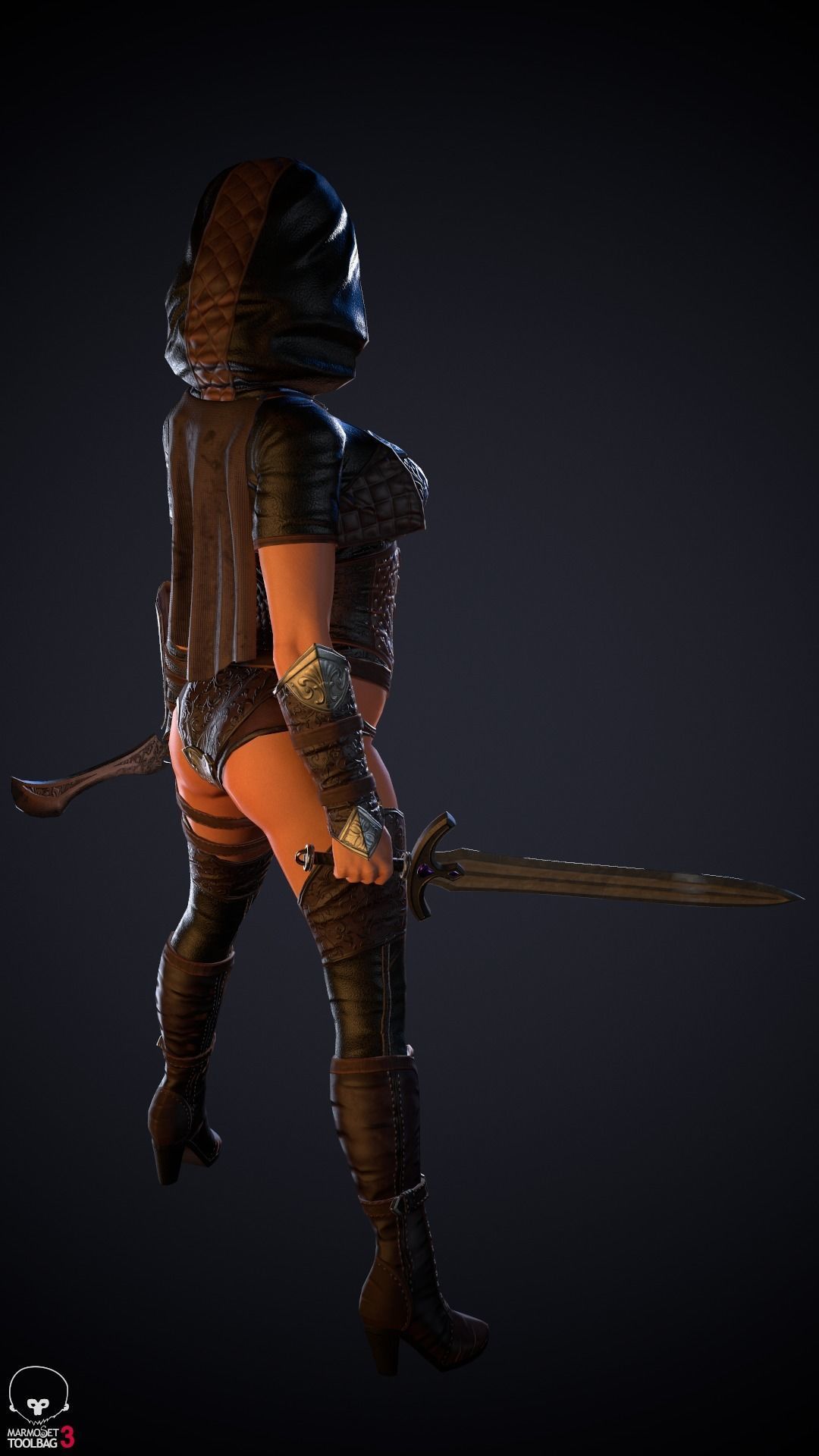 Thief woman holding sword Low-poly 3D model_9