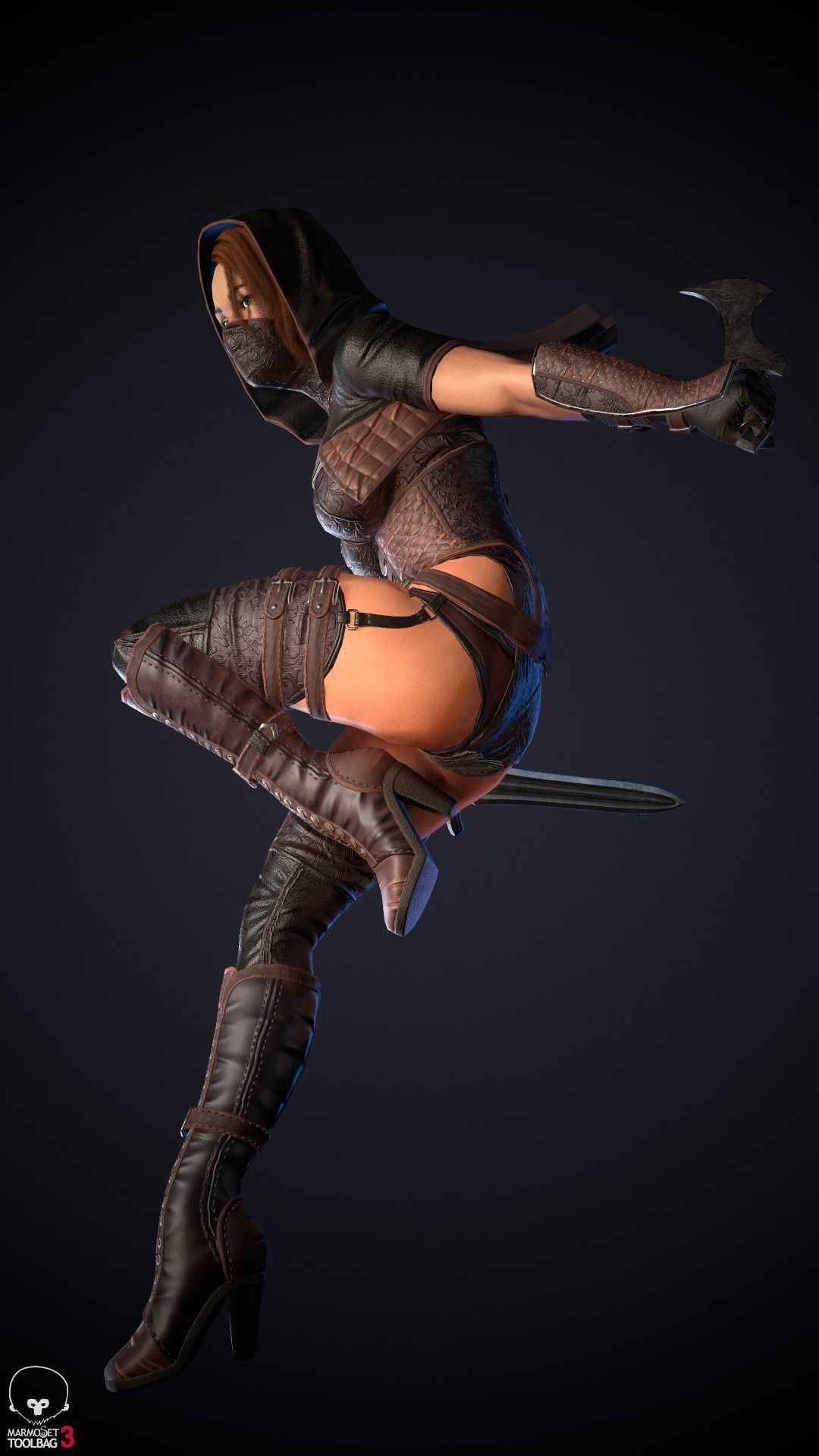 Thief woman holding sword Low-poly 3D model_35