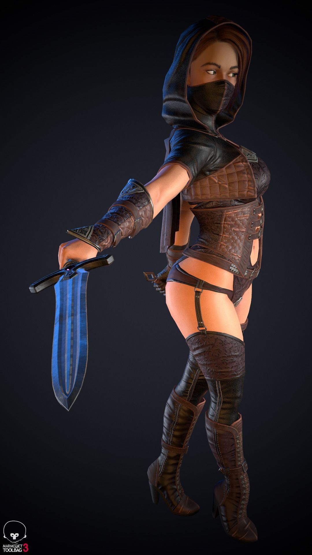 Thief woman holding sword Low-poly 3D model_21