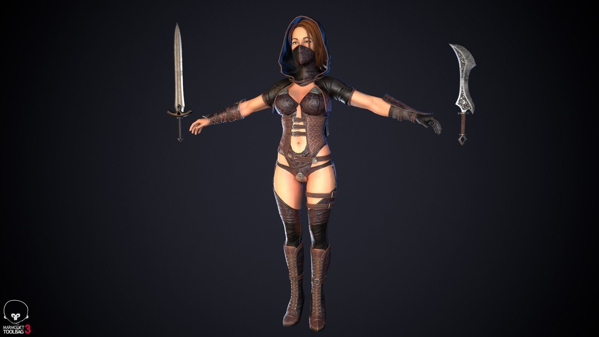 Thief woman holding sword Low-poly 3D model_44