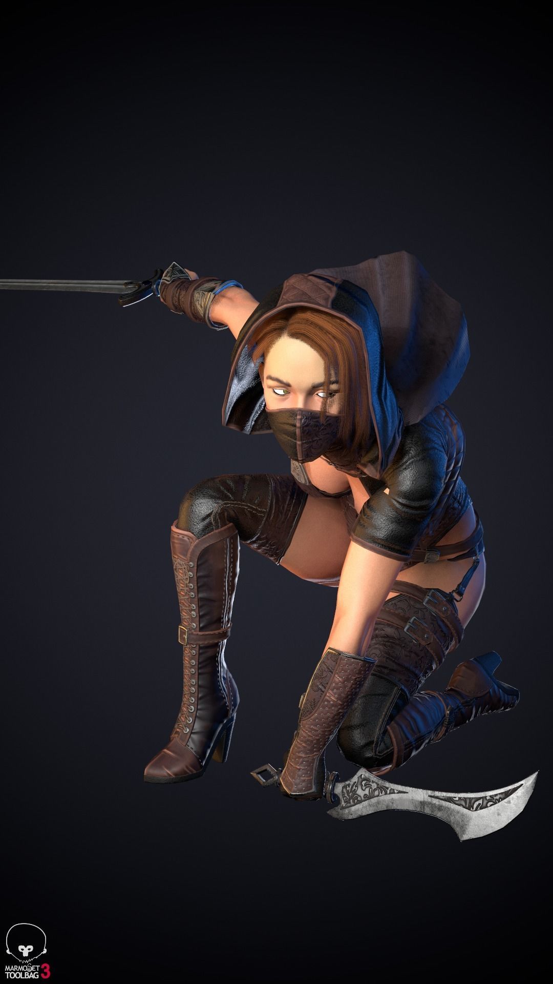 Thief woman holding sword Low-poly 3D model_33