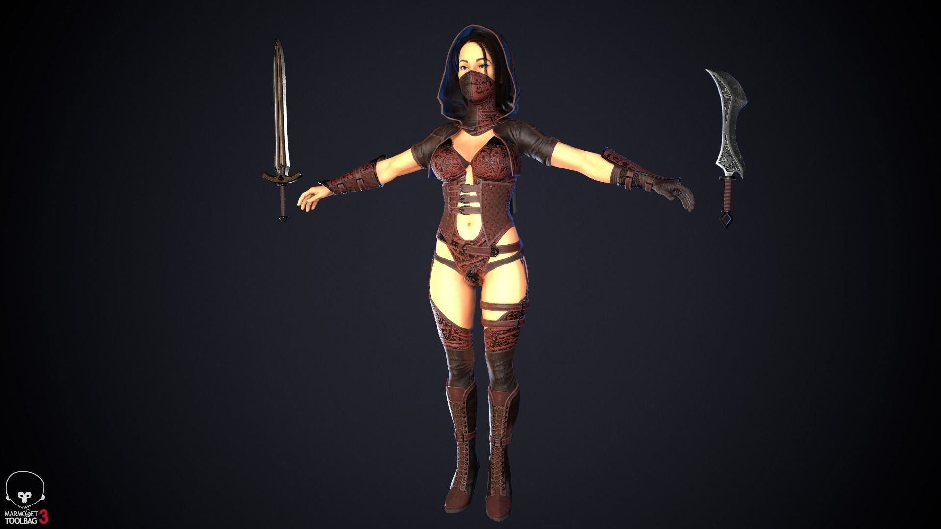 Thief woman holding sword Low-poly 3D model_50