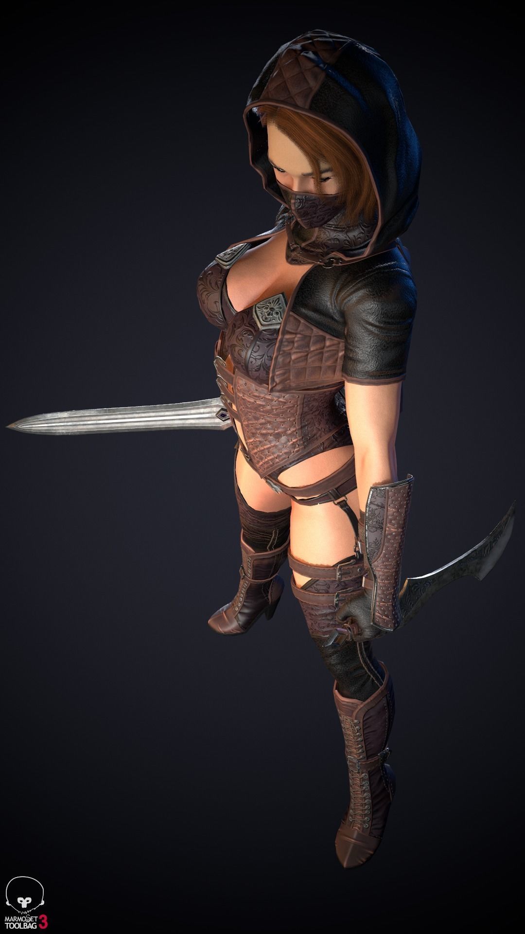Thief woman holding sword Low-poly 3D model_11