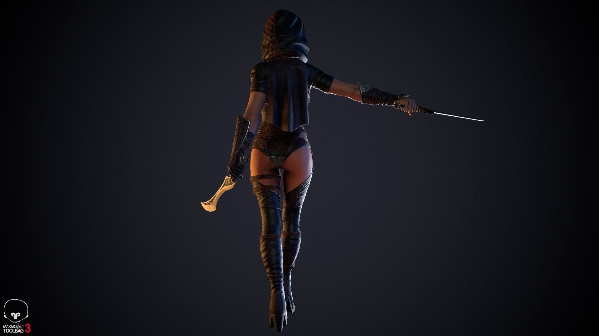 Thief woman holding sword Low-poly 3D model_25