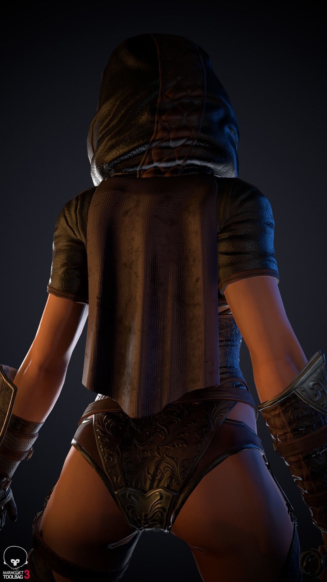 Thief woman holding sword Low-poly 3D model_14