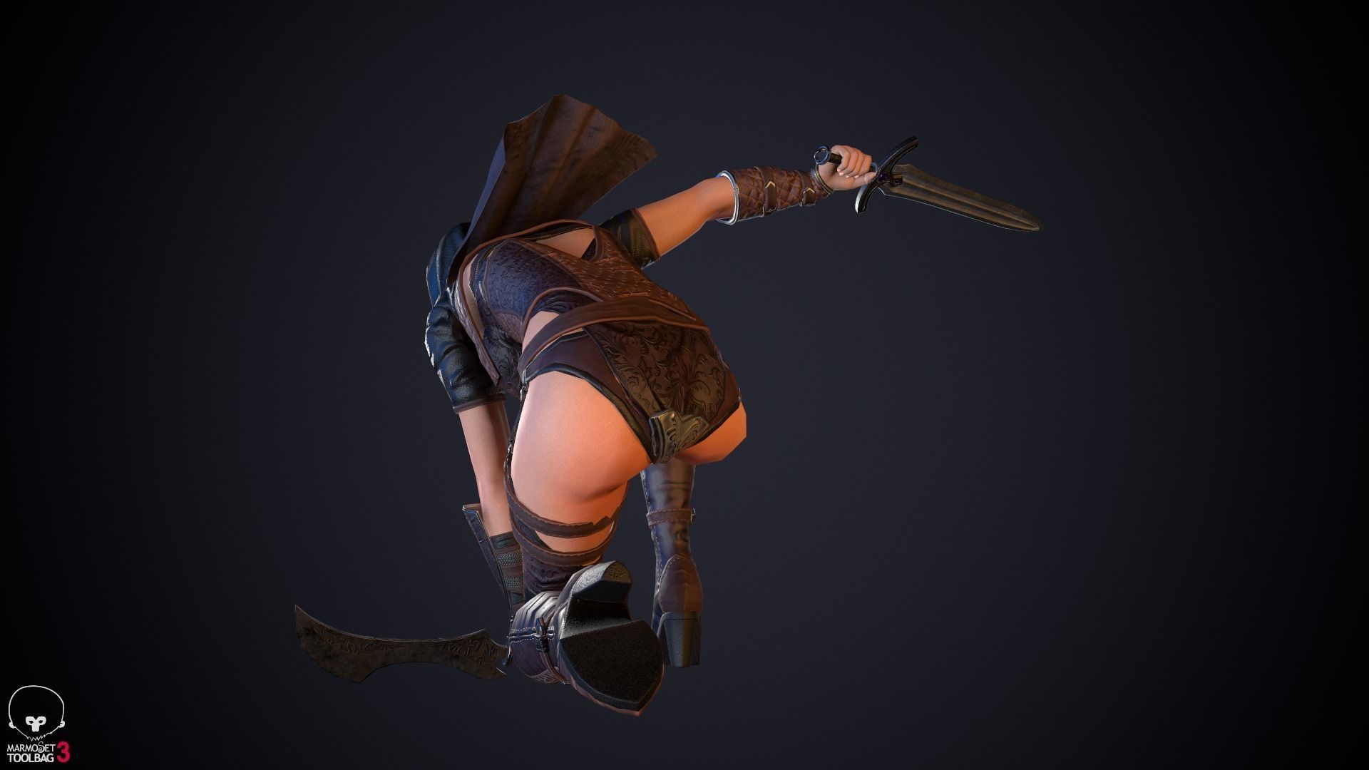 Thief woman holding sword Low-poly 3D model_30