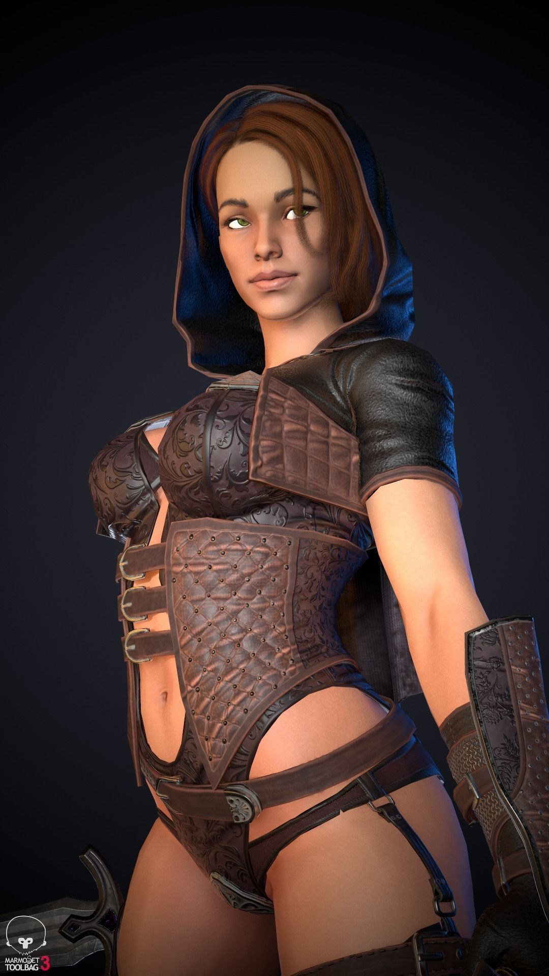 Thief woman holding sword Low-poly 3D model_43