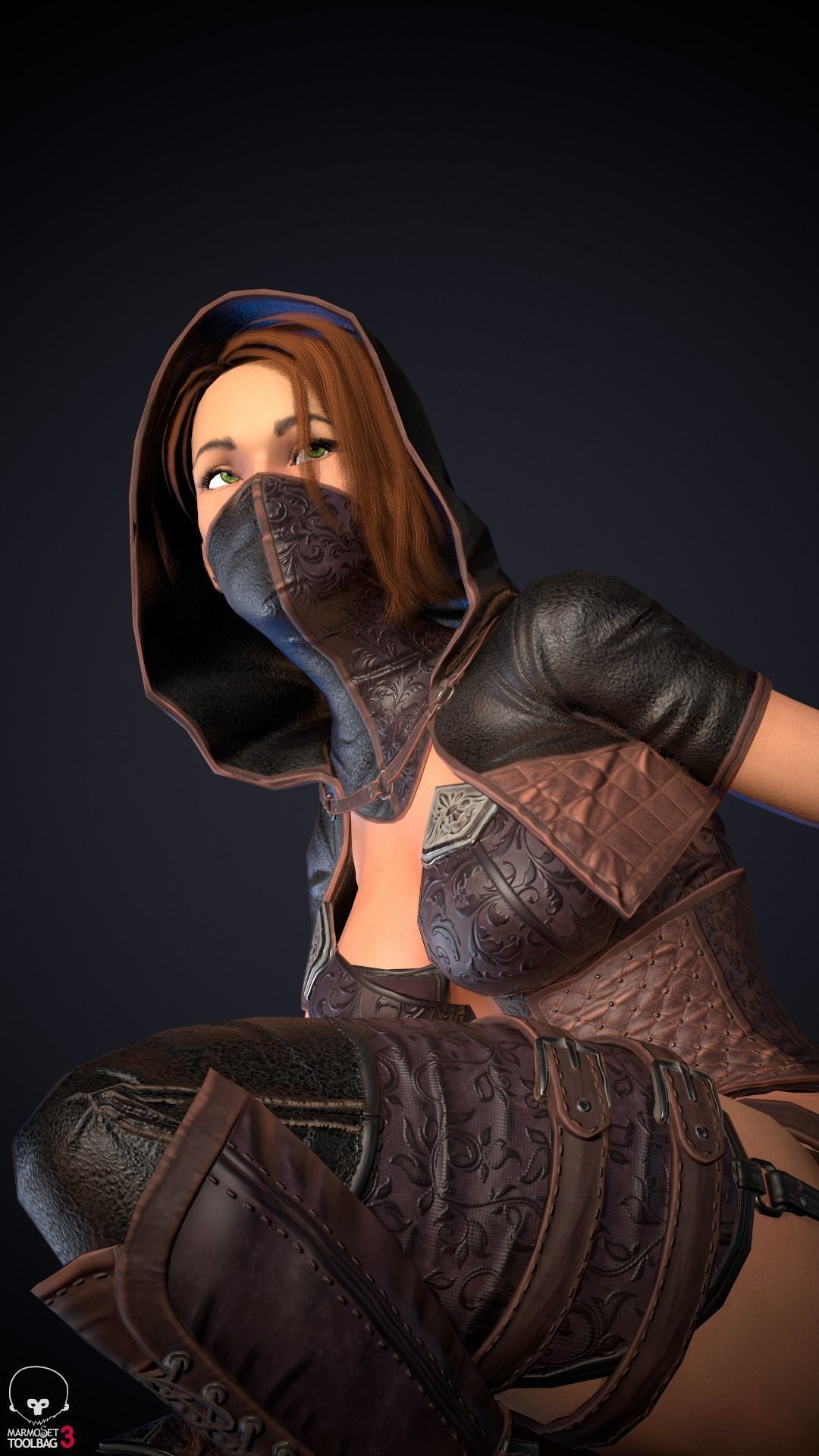 Thief woman holding sword Low-poly 3D model_40