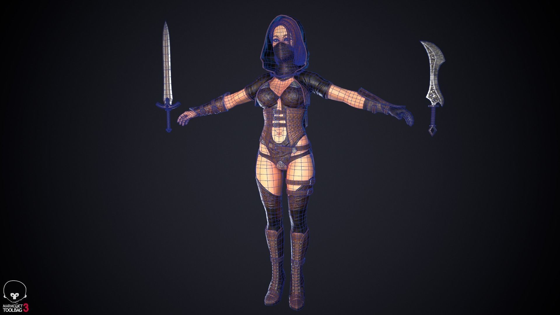 Thief woman holding sword Low-poly 3D model_45