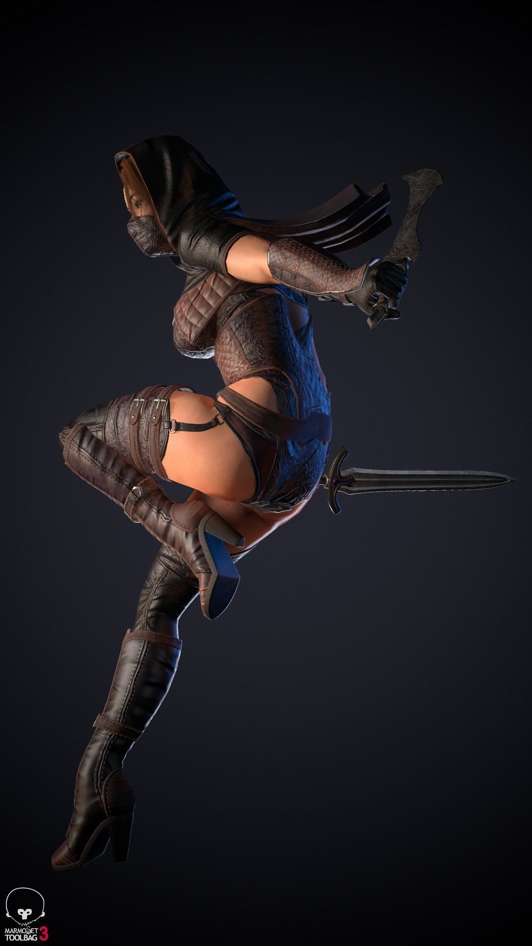 Thief woman holding sword Low-poly 3D model_39
