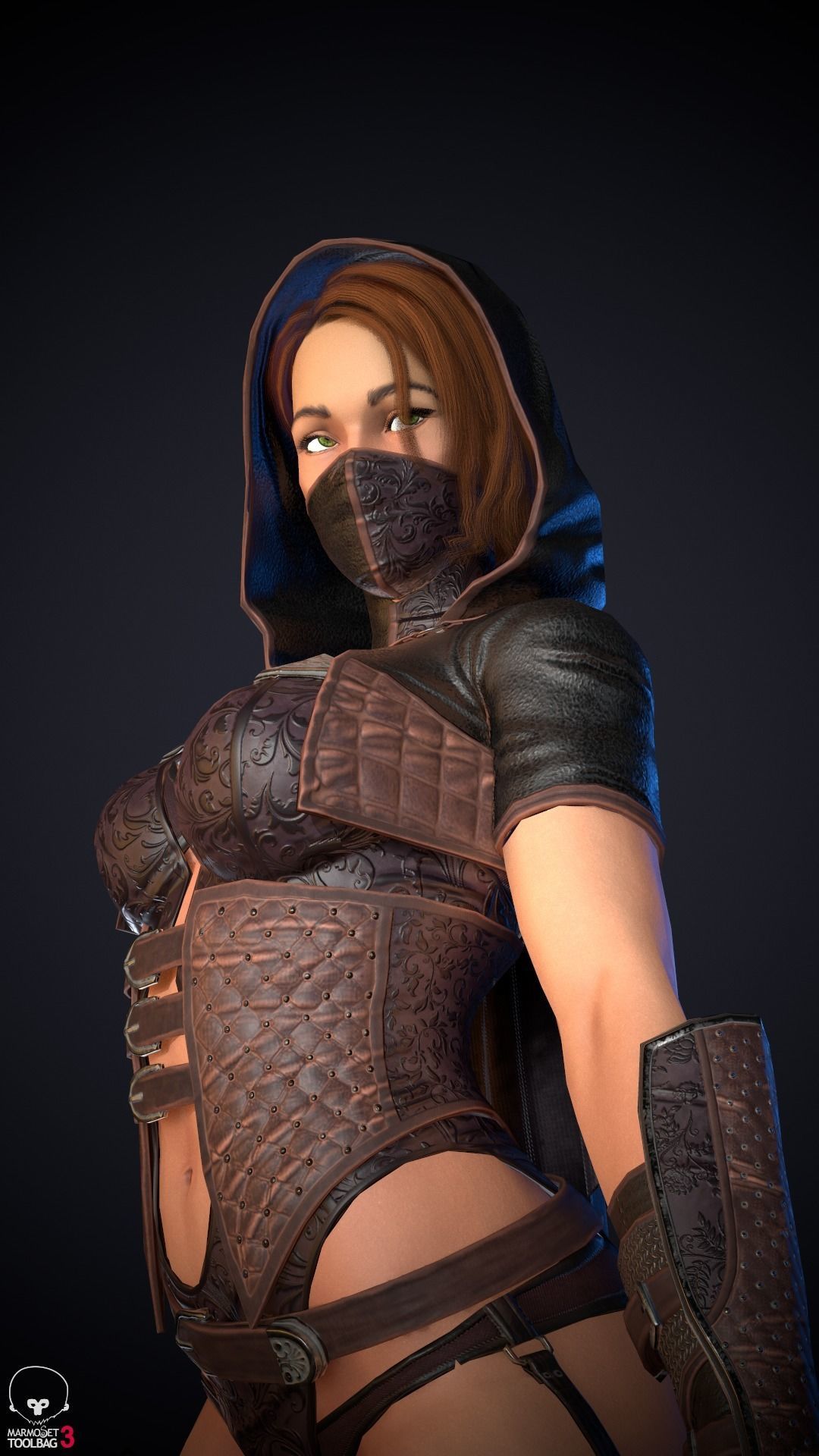 Thief woman holding sword Low-poly 3D model_12