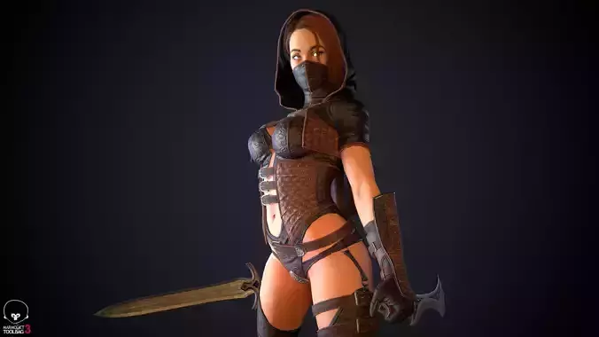 Thief woman holding sword Low-poly 3D model