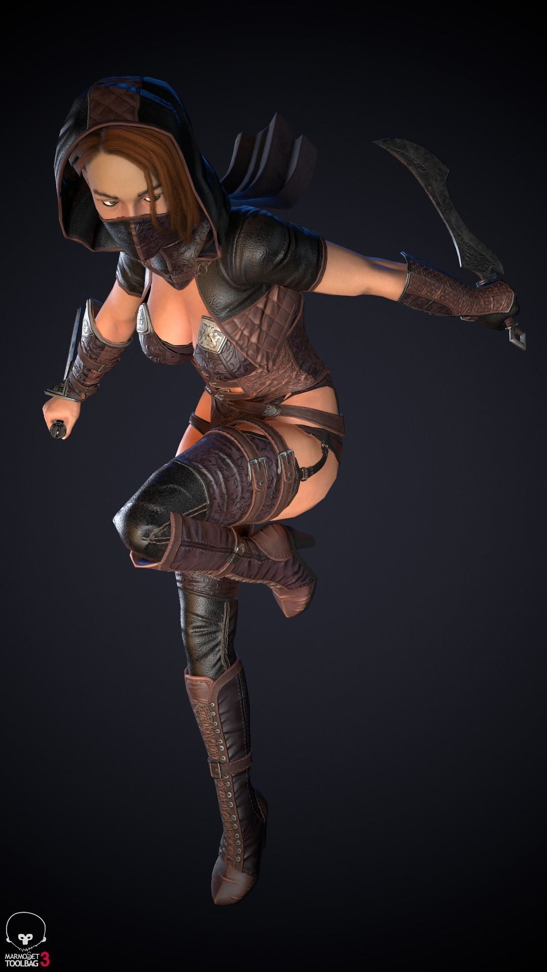Thief woman holding sword Low-poly 3D model_37