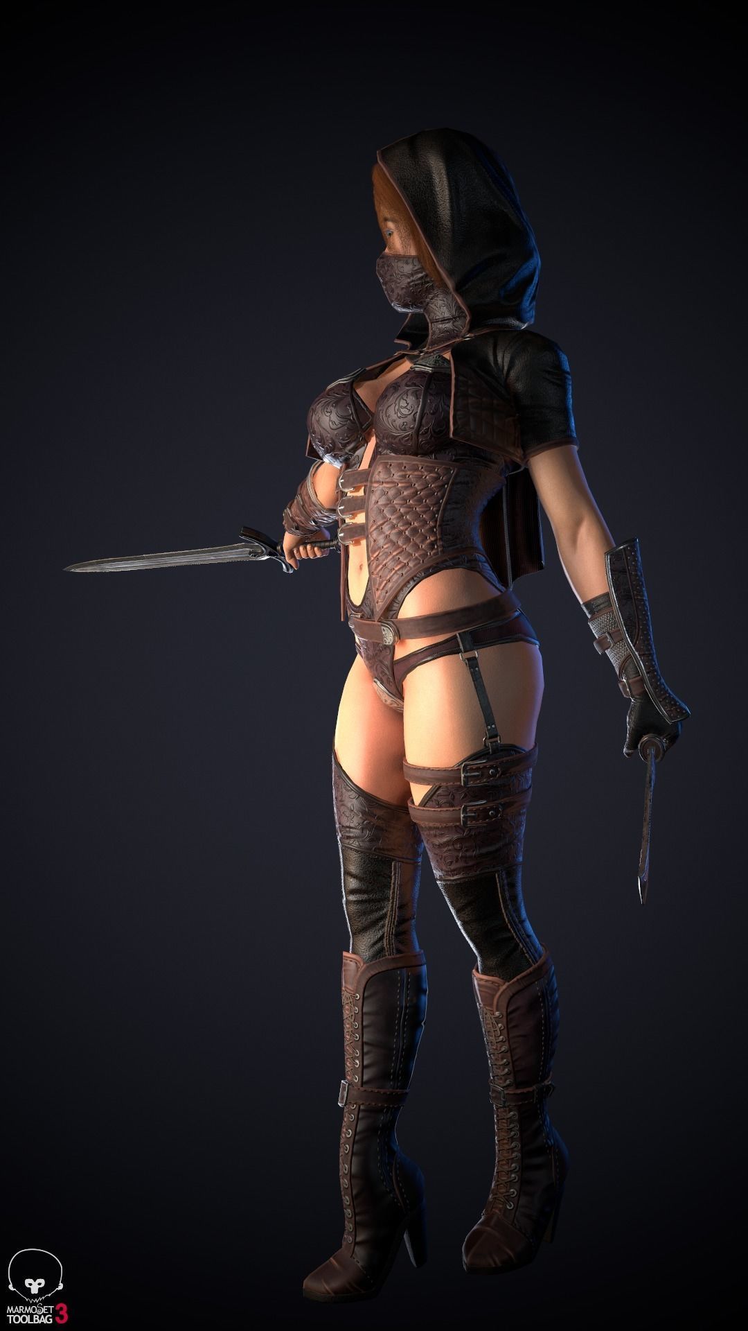 Thief woman holding sword Low-poly 3D model_22