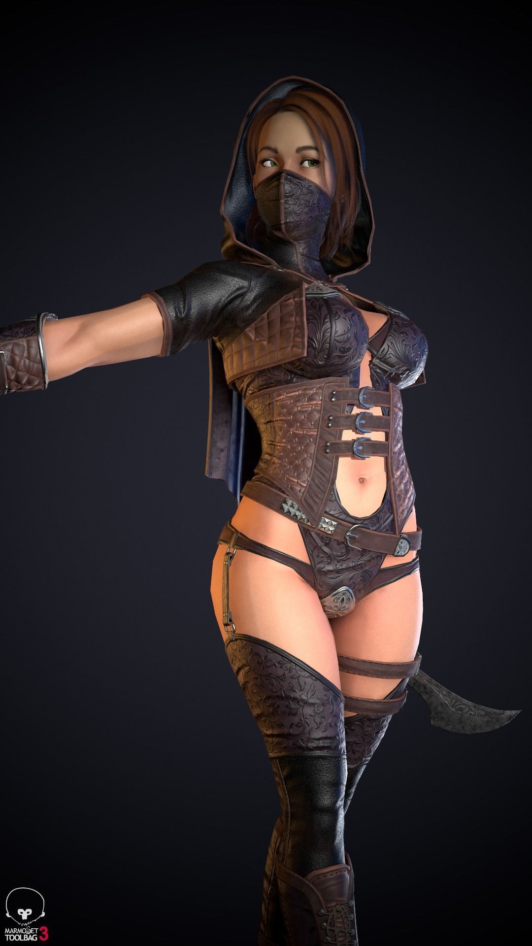 Thief woman holding sword Low-poly 3D model_19