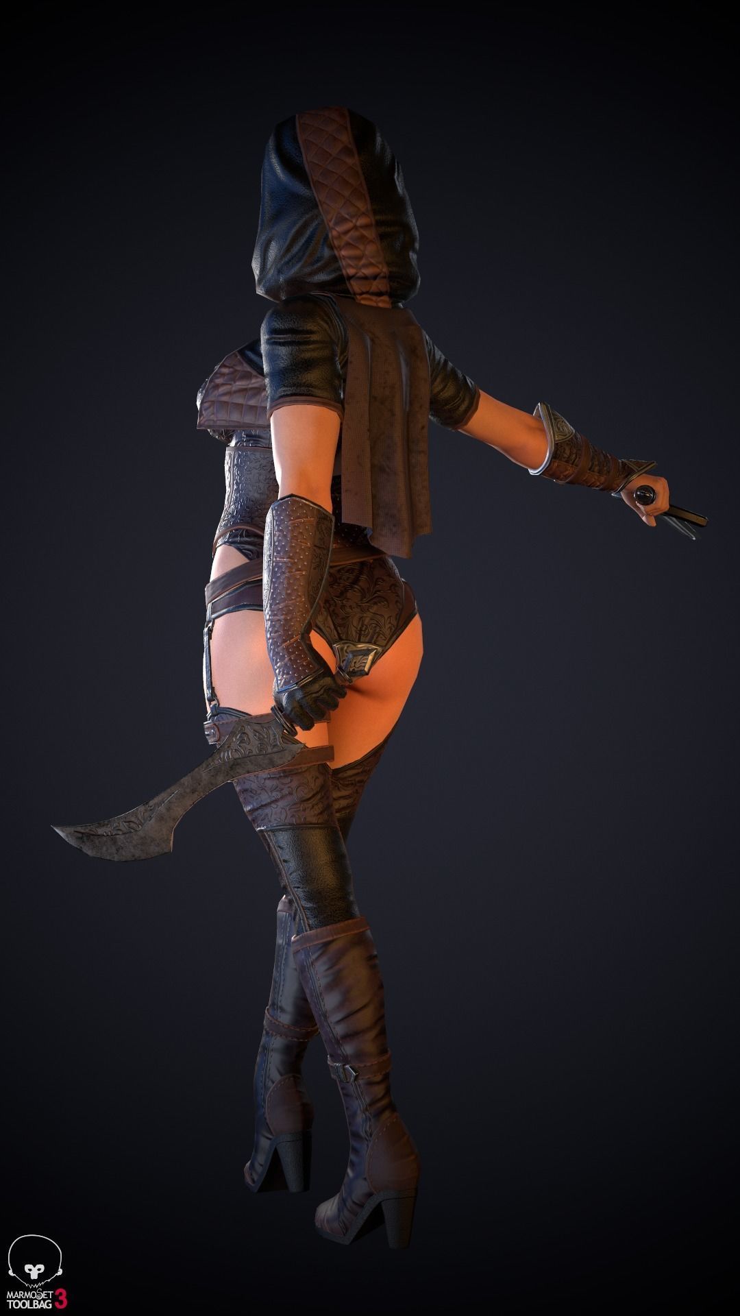 Thief woman holding sword Low-poly 3D model_23