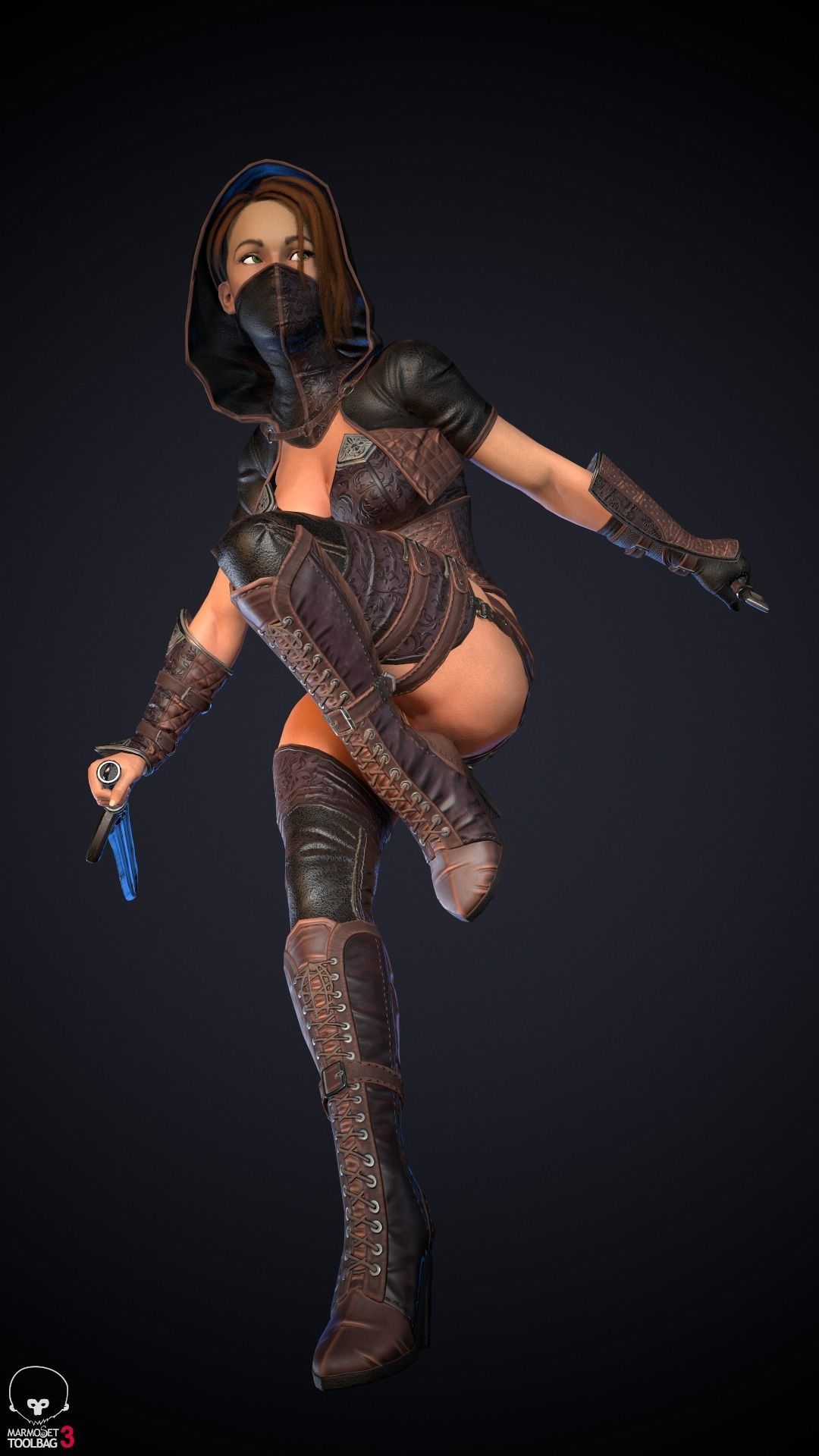 Thief woman holding sword Low-poly 3D model_36