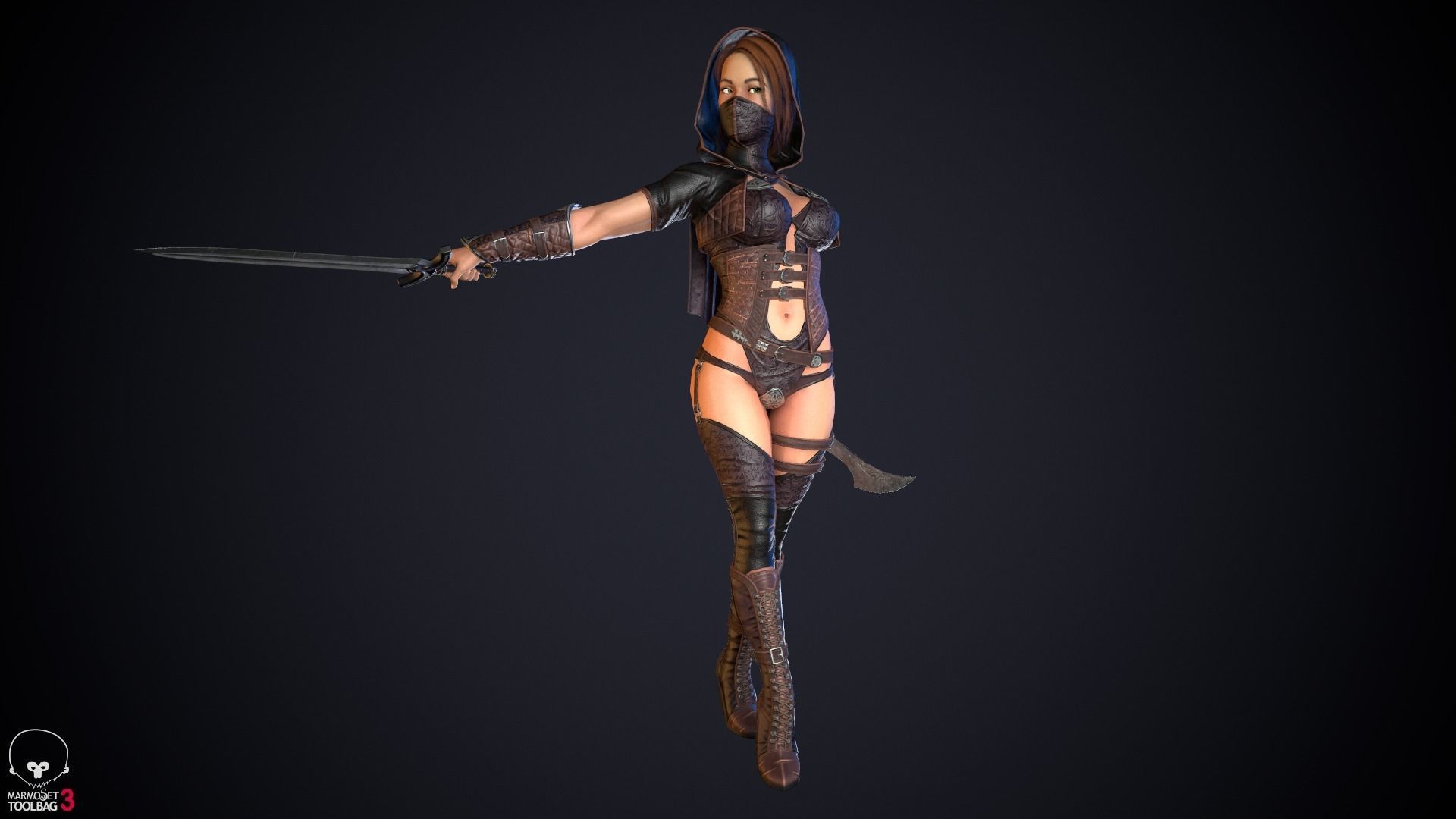 Thief woman holding sword Low-poly 3D model_26