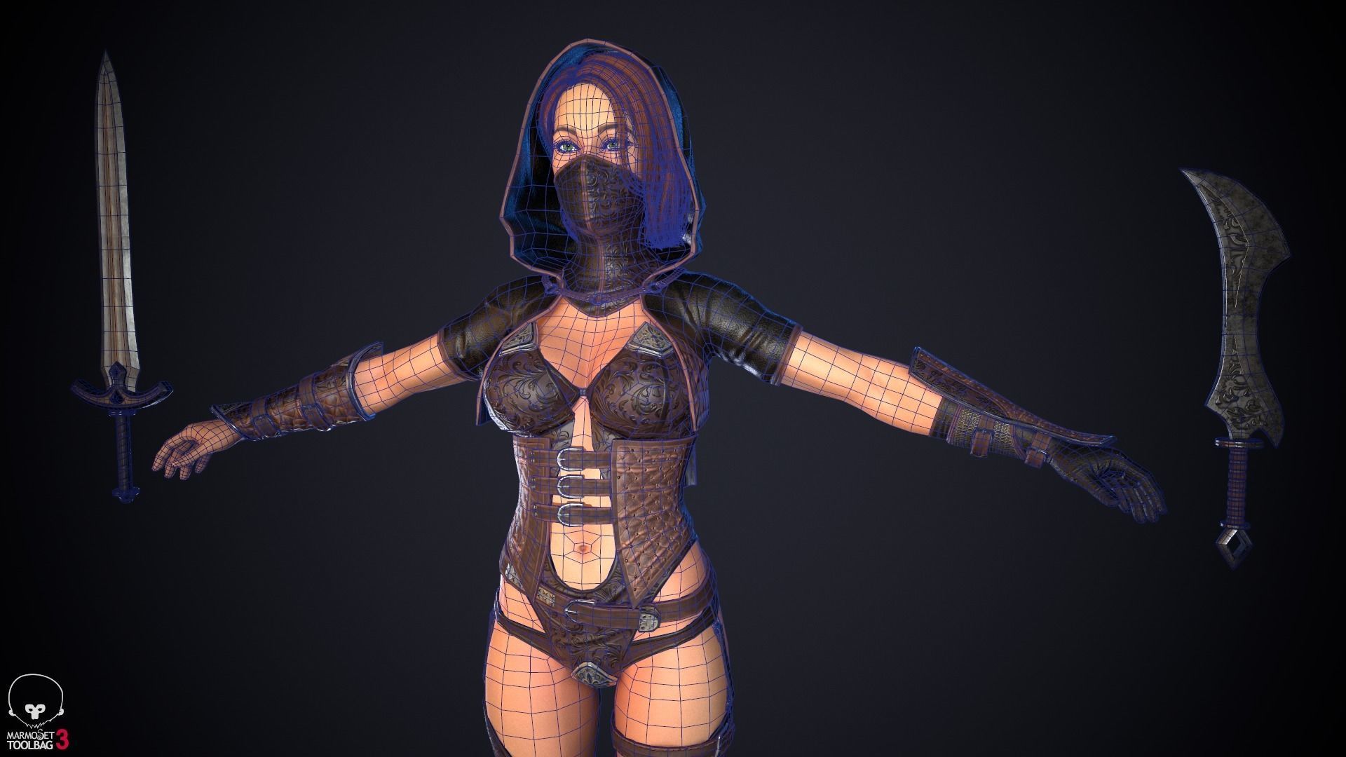 Thief woman holding sword Low-poly 3D model_49