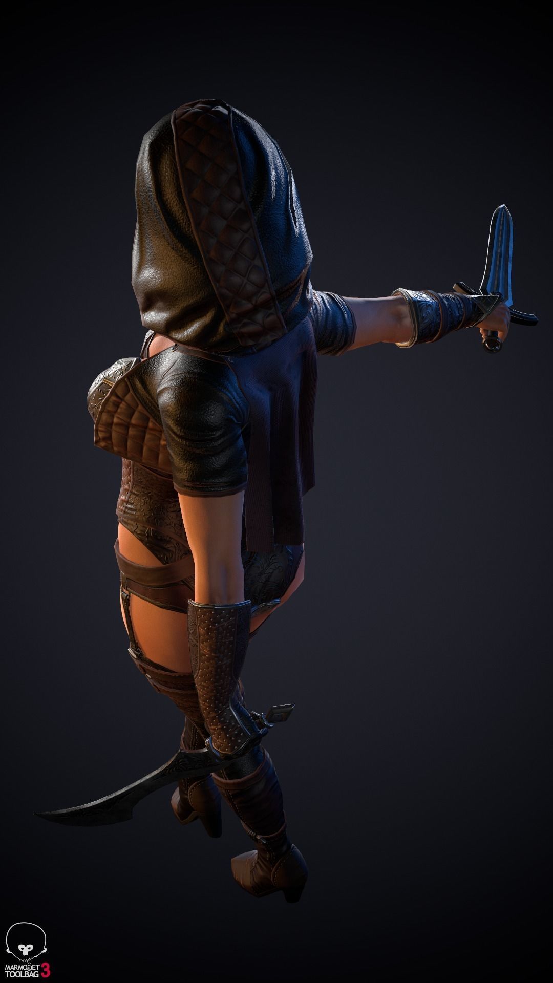 Thief woman holding sword Low-poly 3D model_24