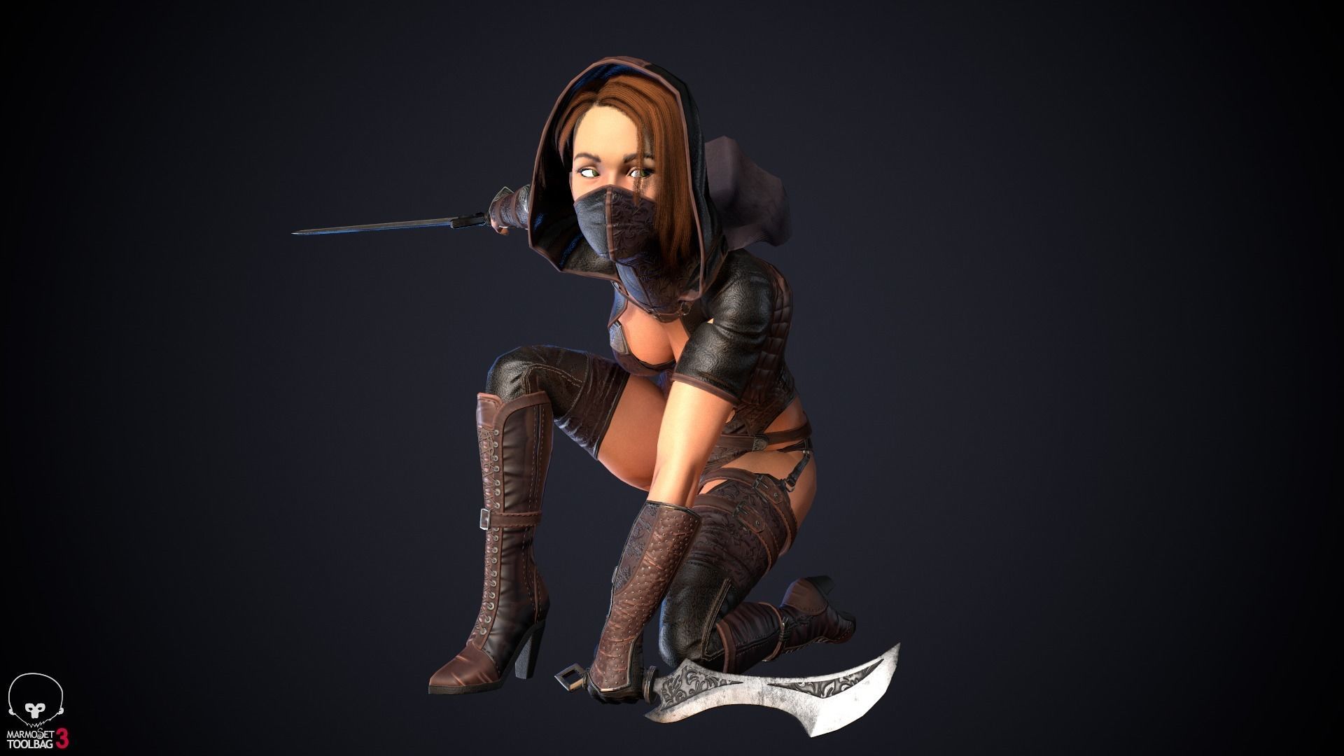 Thief woman holding sword Low-poly 3D model_27