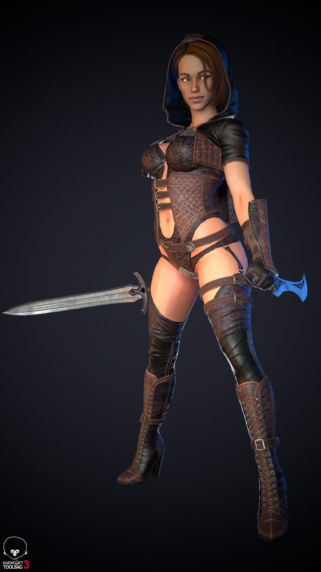 Thief woman holding sword Low-poly 3D model_42