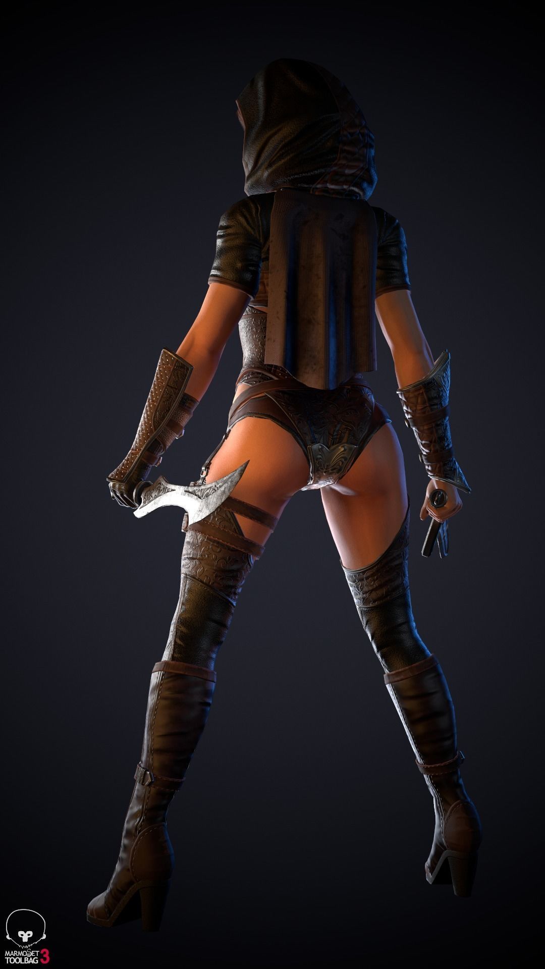 Thief woman holding sword Low-poly 3D model_10