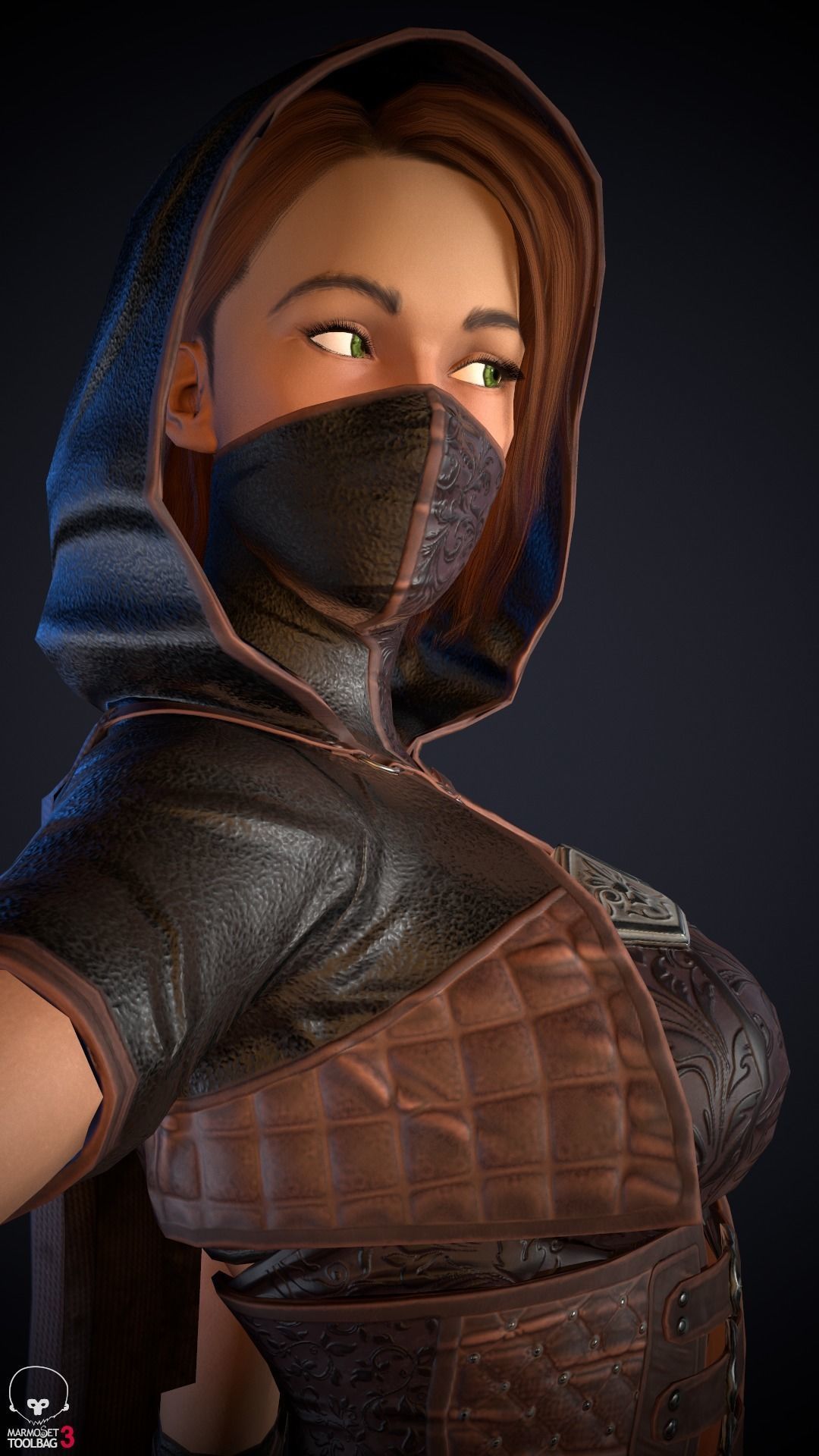 Thief woman holding sword Low-poly 3D model_17