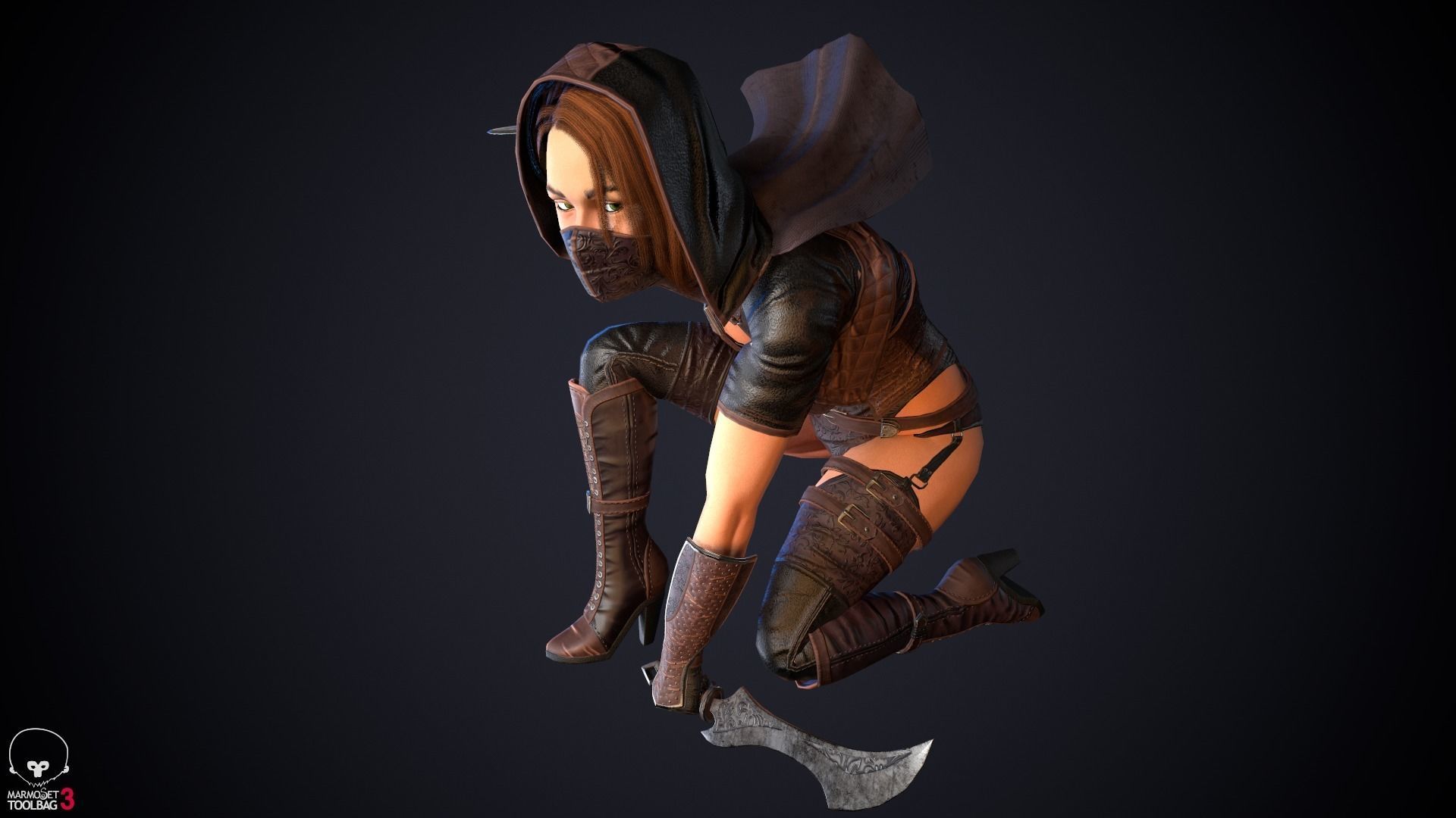 Thief woman holding sword Low-poly 3D model_31