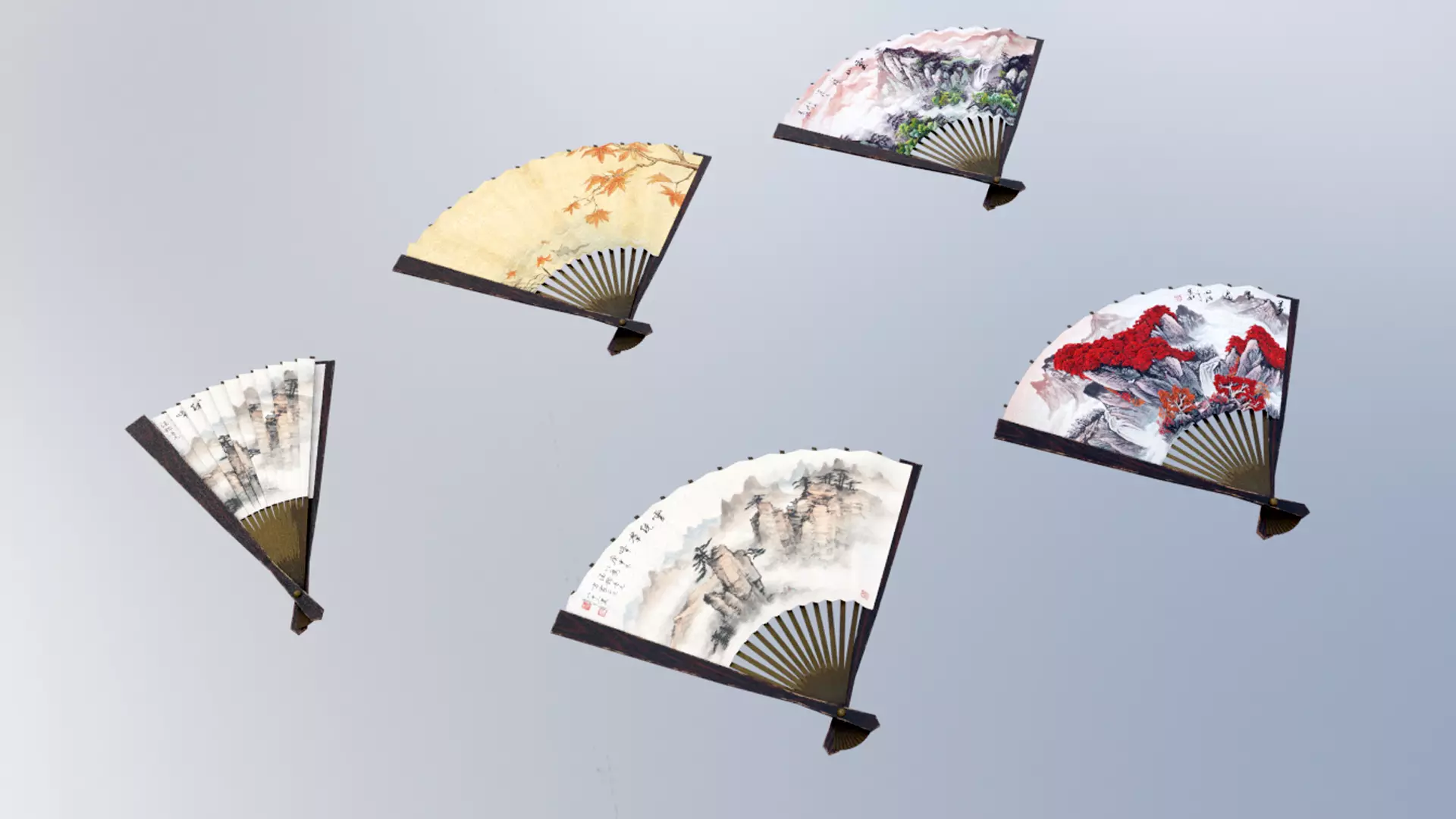 asian fans  Low-poly 3D model_0