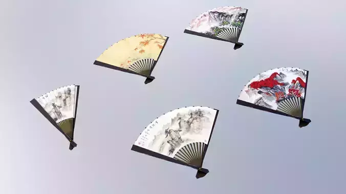 asian fans  Low-poly 3D model