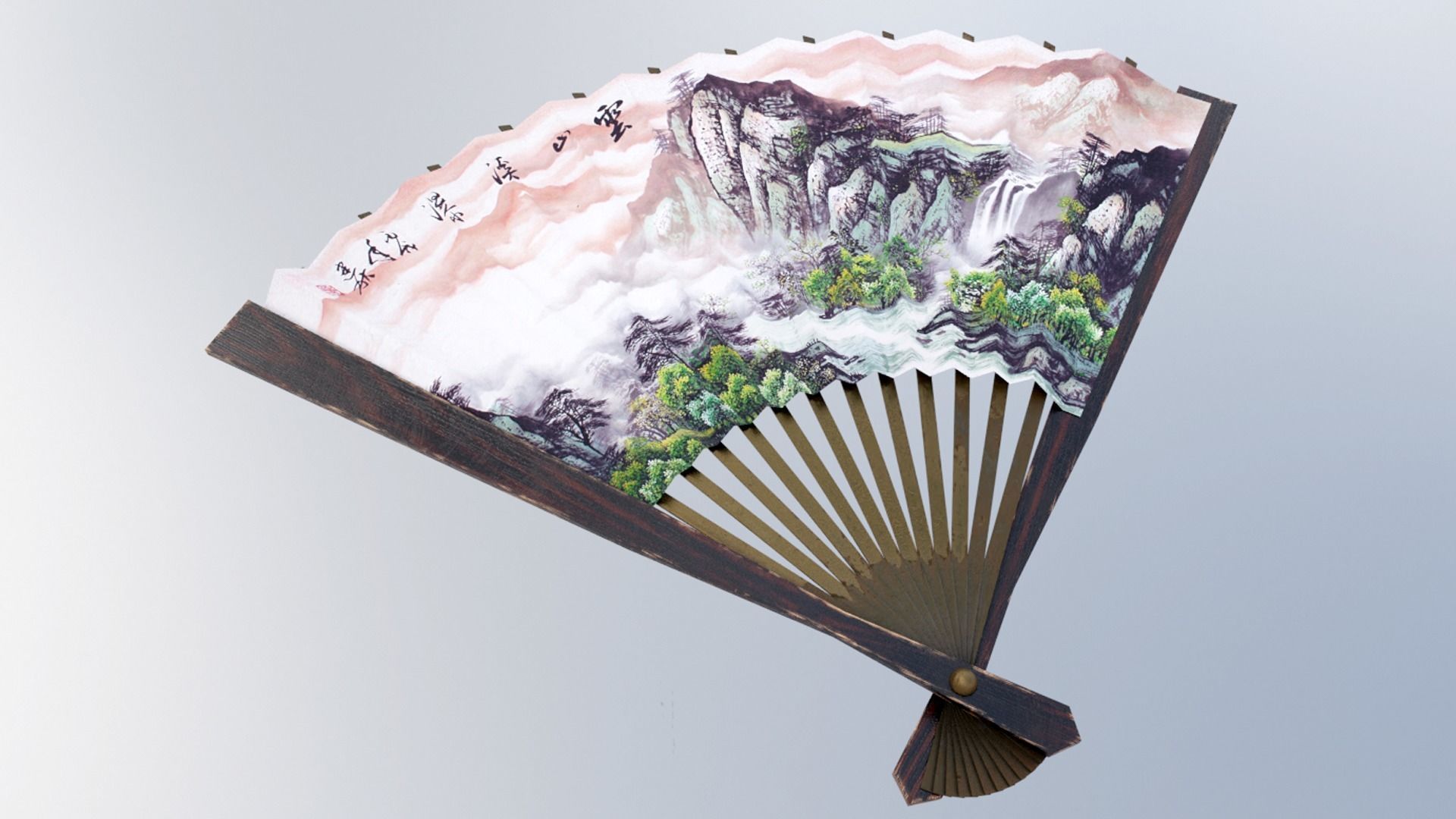 asian fans  Low-poly 3D model_4