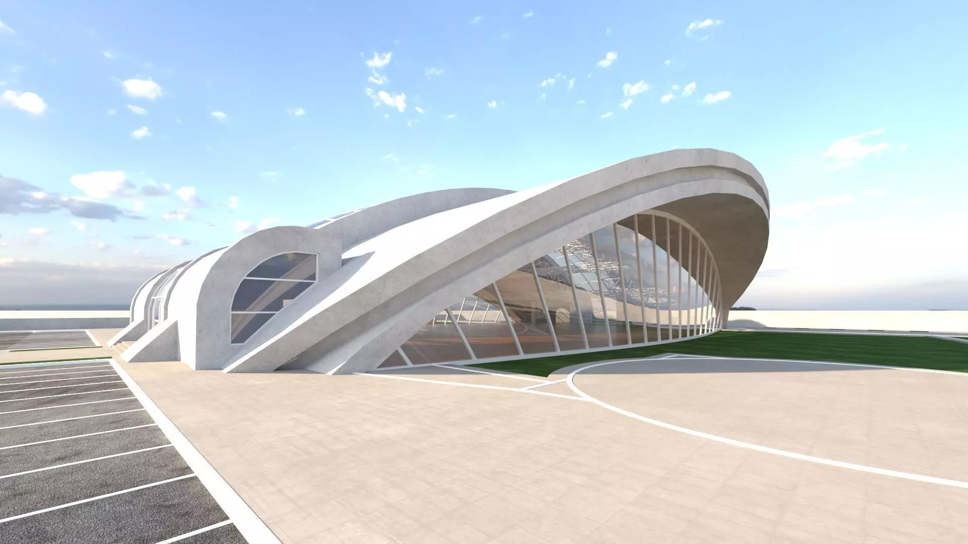 exhibition center exterior and interior 3D model_0