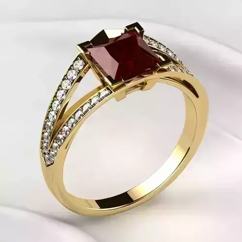 Ruby 6x6mm Princess Gold Ring
