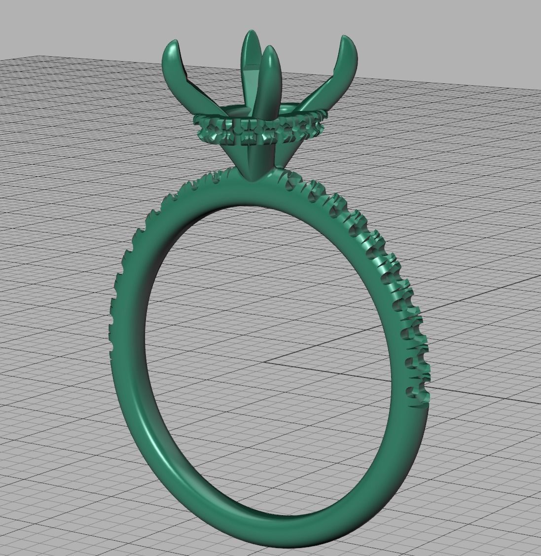 Amber Engagement ring 9x7 Oval stone French Pave  3D print model_24