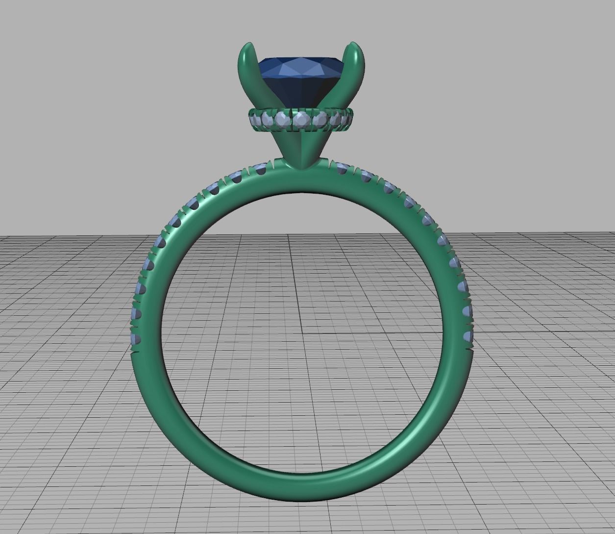 Amber Engagement ring 9x7 Oval stone French Pave  3D print model_19