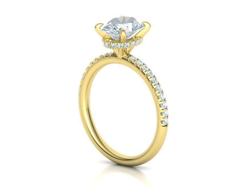 Amber Engagement ring 9x7 Oval stone French Pave  3D print model_15