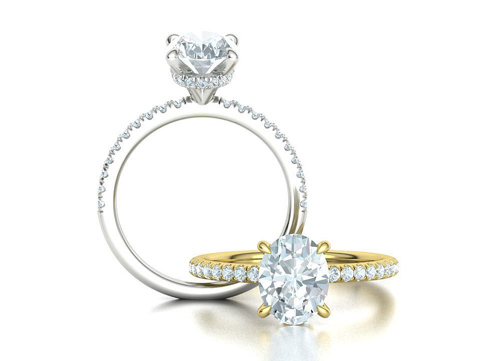 Amber Engagement ring 9x7 Oval stone French Pave  3D print model_1