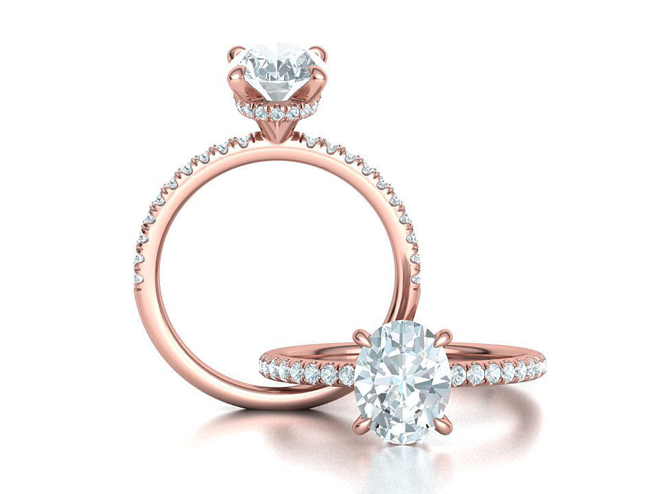 Amber Engagement ring 9x7 Oval stone French Pave  3D print model_4