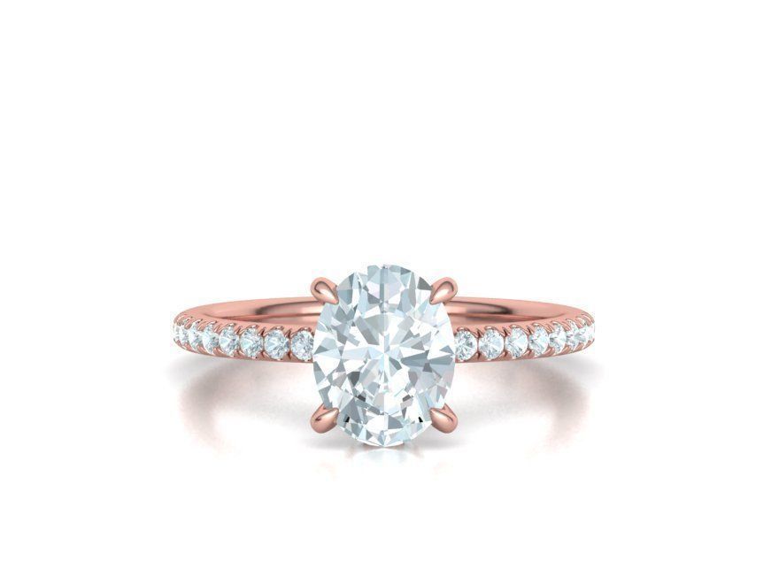 Amber Engagement ring 9x7 Oval stone French Pave  3D print model_9