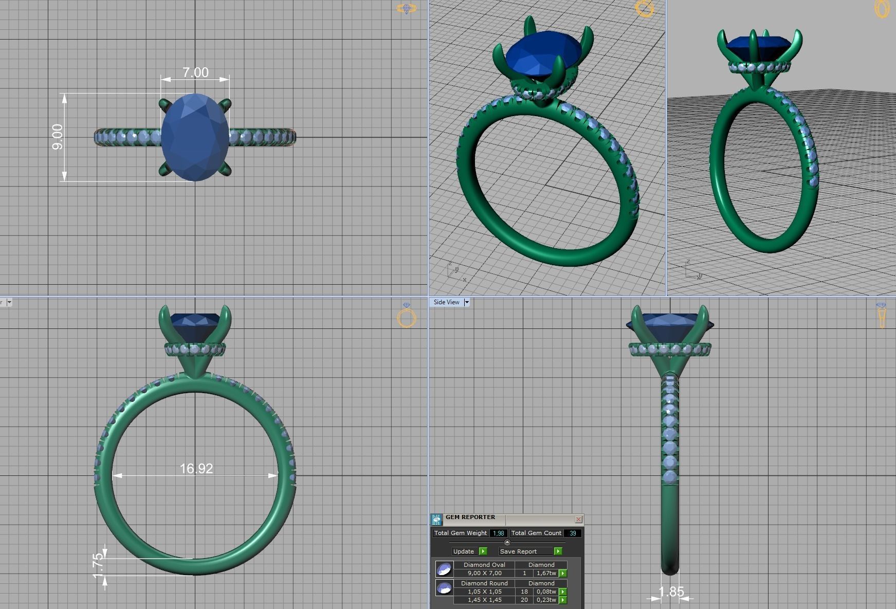 Amber Engagement ring 9x7 Oval stone French Pave  3D print model_5