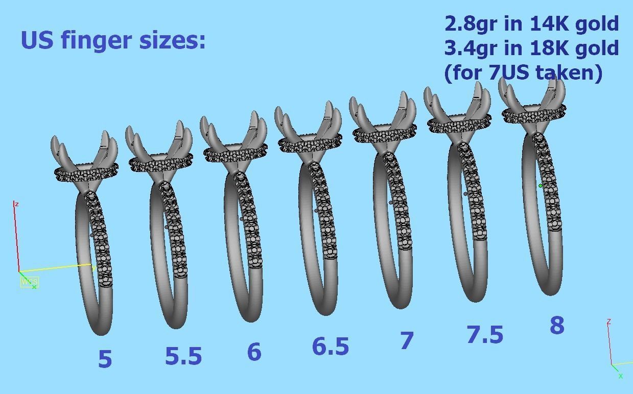 Amber Engagement ring 9x7 Oval stone French Pave  3D print model_6