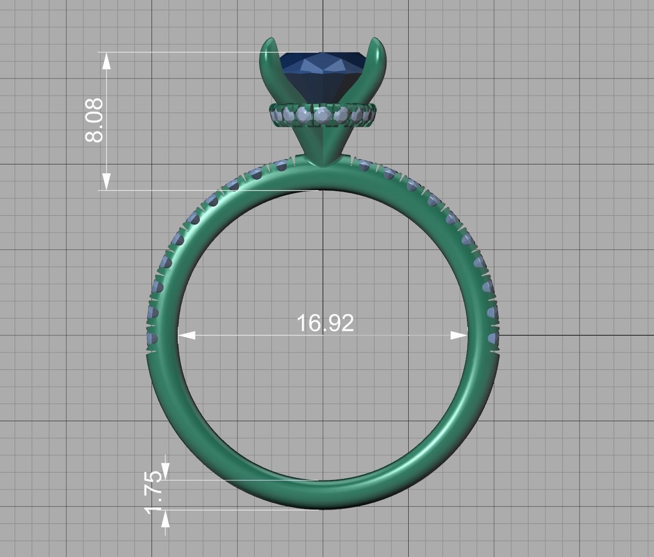 Amber Engagement ring 9x7 Oval stone French Pave  3D print model_22